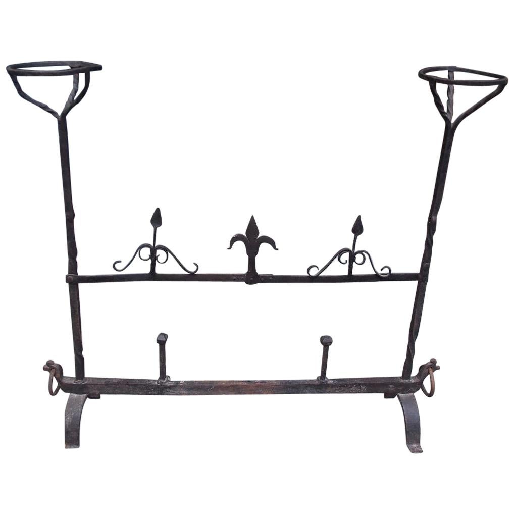 French Wrought Iron Fire Place Guard with Flanking Candle Holders, Circa 1780