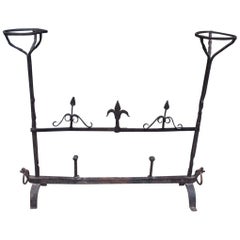 Antique French Wrought Iron Fire Place Guard with Flanking Candle Holders, Circa 1780