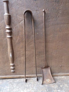 French Wrought Iron Fireplace Tools or Fire Tools, Louis XV Period, 18th Century