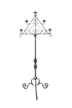 Candelabro Francés de Hierro Forjado de Cinco Luces con Laca Celadón y Detalles Dorados