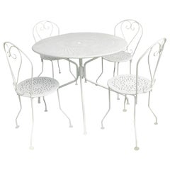 Vintage French Wrought Iron Five Piece Dining Set in New White Paint