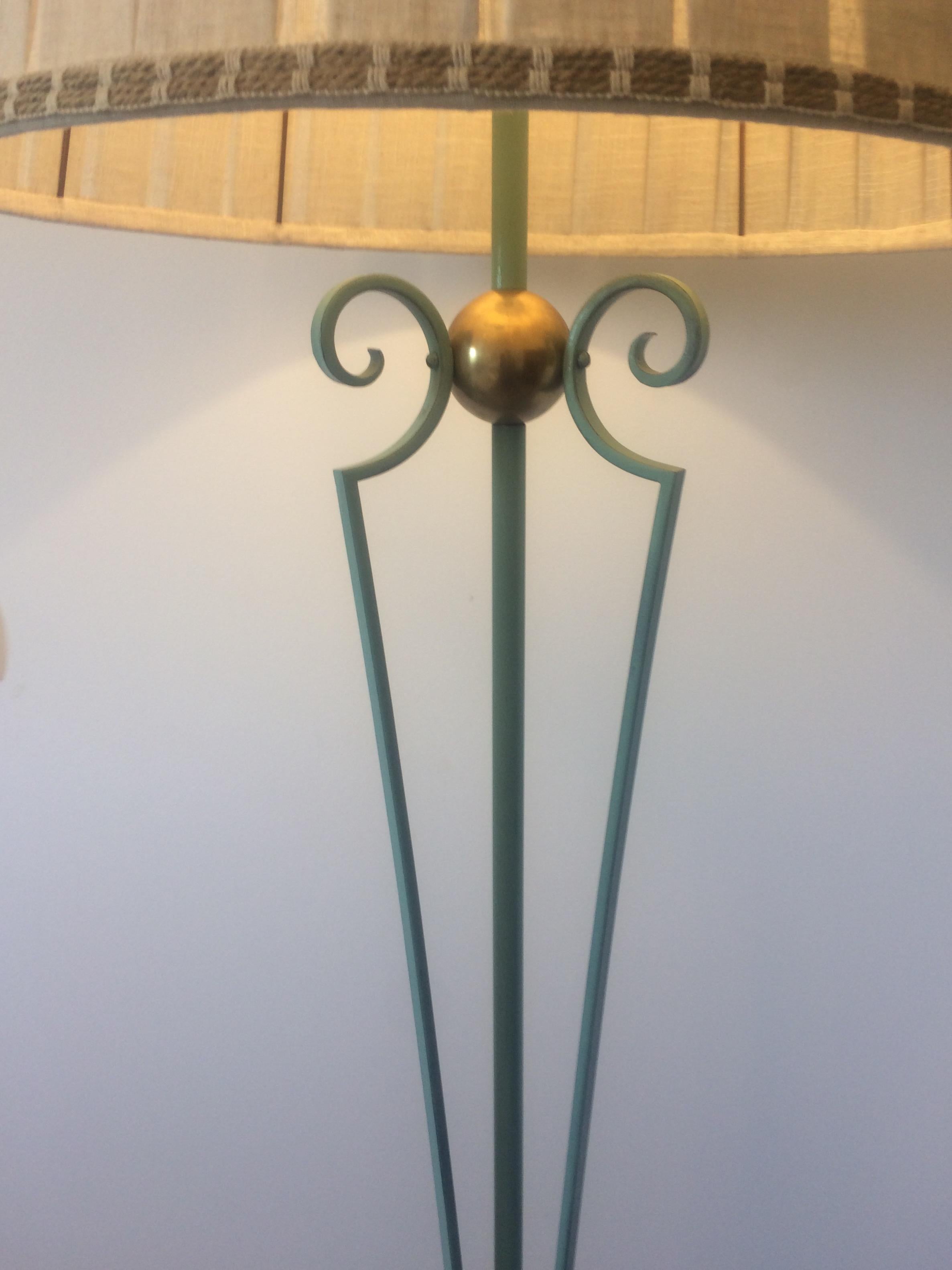 Brass French Wrought Iron Floor Lamp in the style of Gilbert Pollierat, circa 1950s