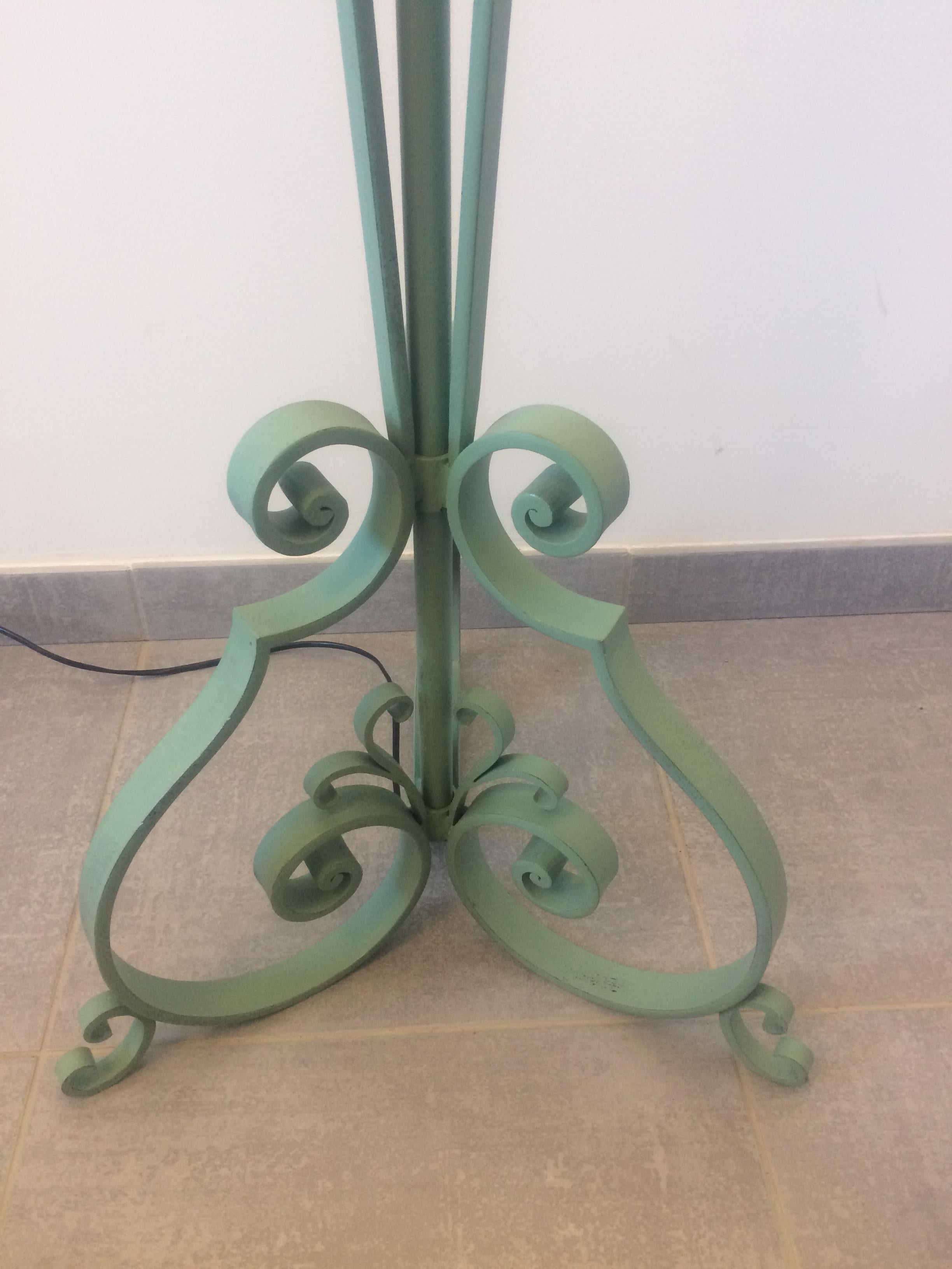 Hand-Painted French Wrought Iron Floor Lamp in the style of Gilbert Pollierat, circa 1950s