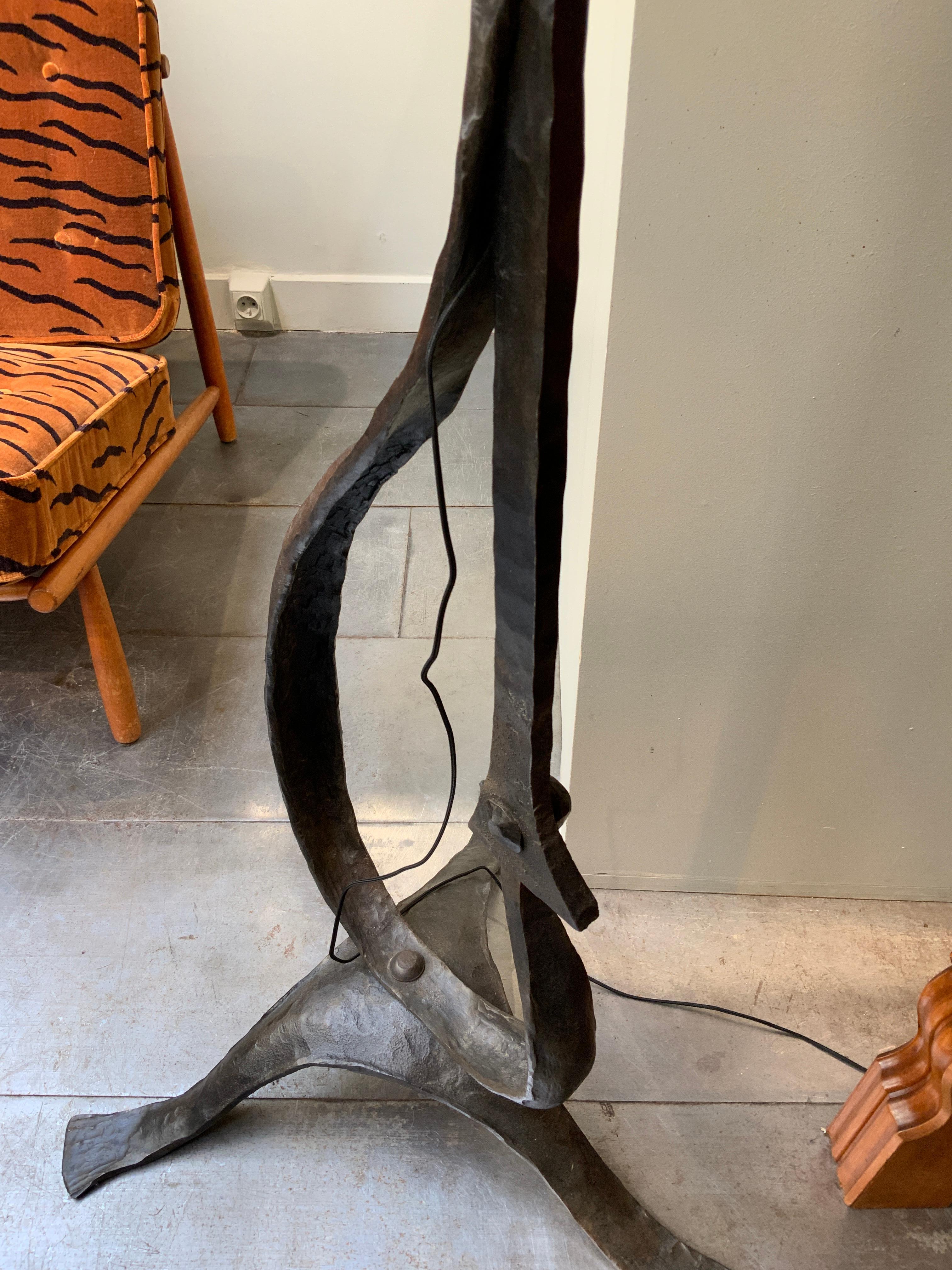 Late 20th Century French wrought iron floor lamp circa 1970 For Sale