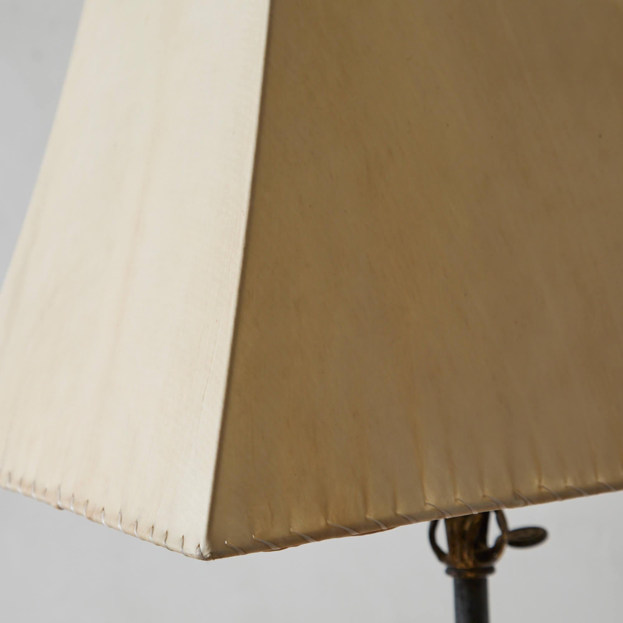 Gilt French Wrought Iron Floor Lamp with Gilding and Parchment Shade For Sale
