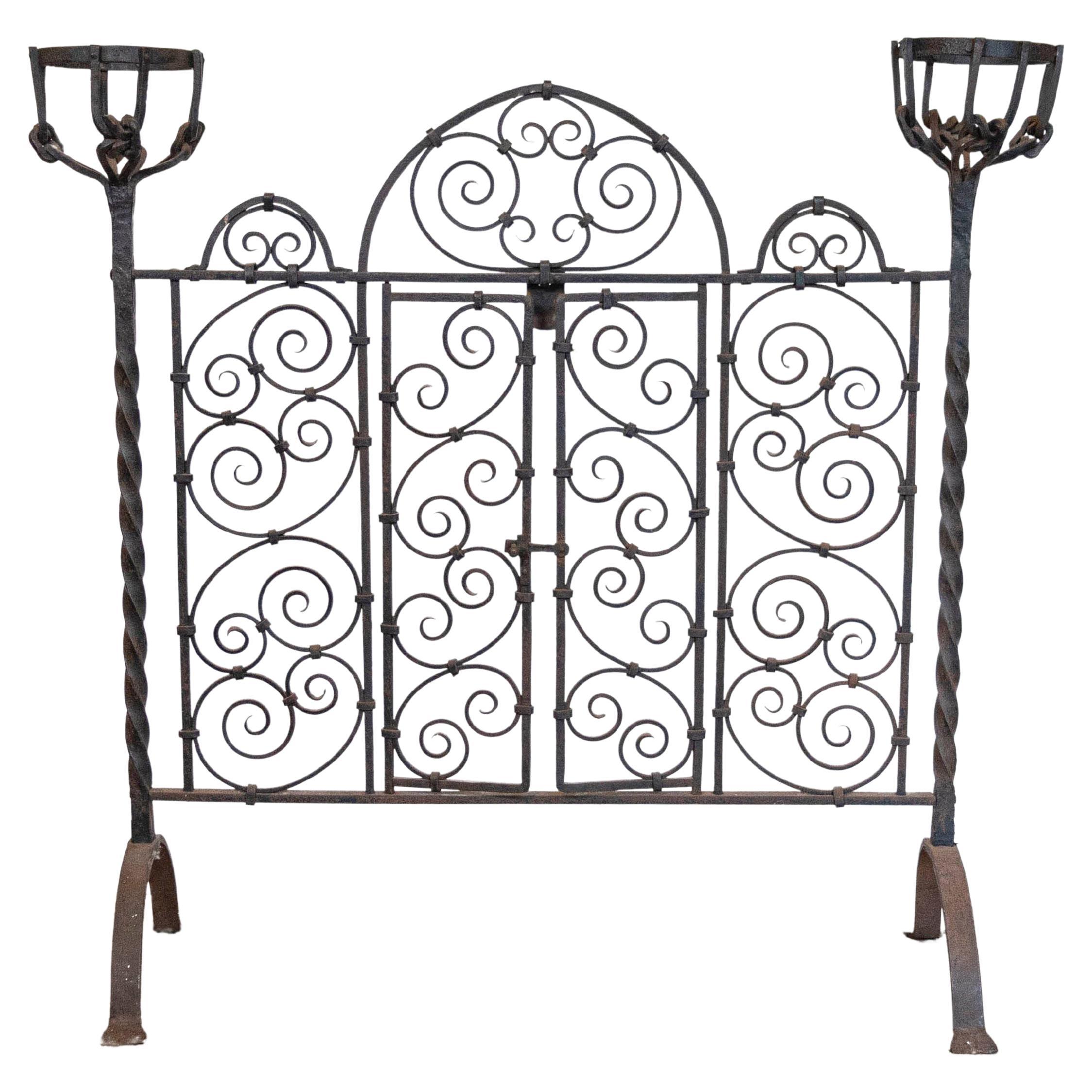 Brasero autoportant en fer forgé avec réchauds, vers 1880