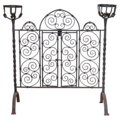French Wrought Iron Freestanding Firescreen with Warming Holders, circa 1880