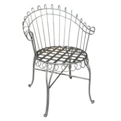 French Wrought Iron Garden Chair in the Style of Salterini in Silver