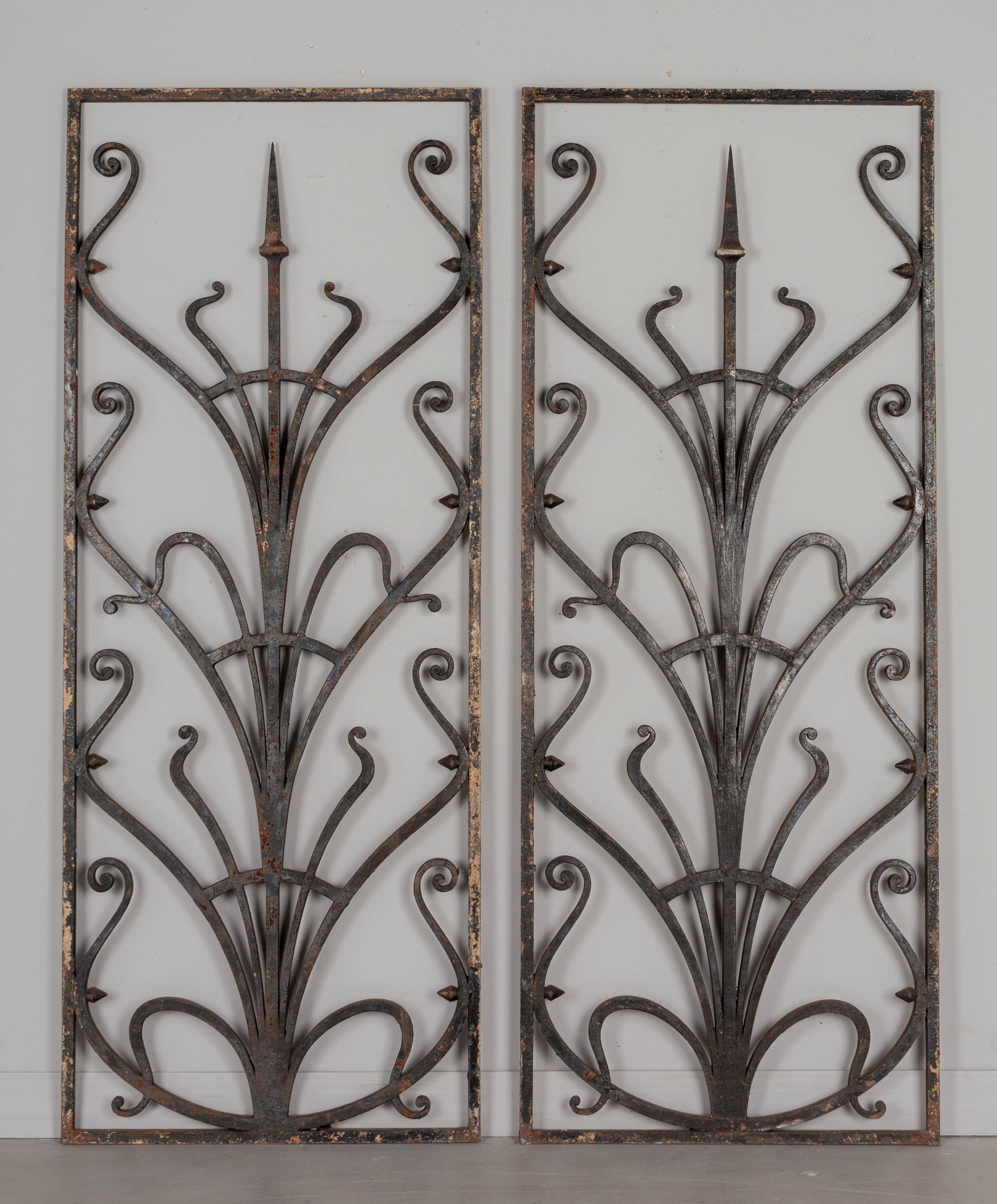 Art Nouveau French Wrought Iron Garden Gate Grille Pair For Sale