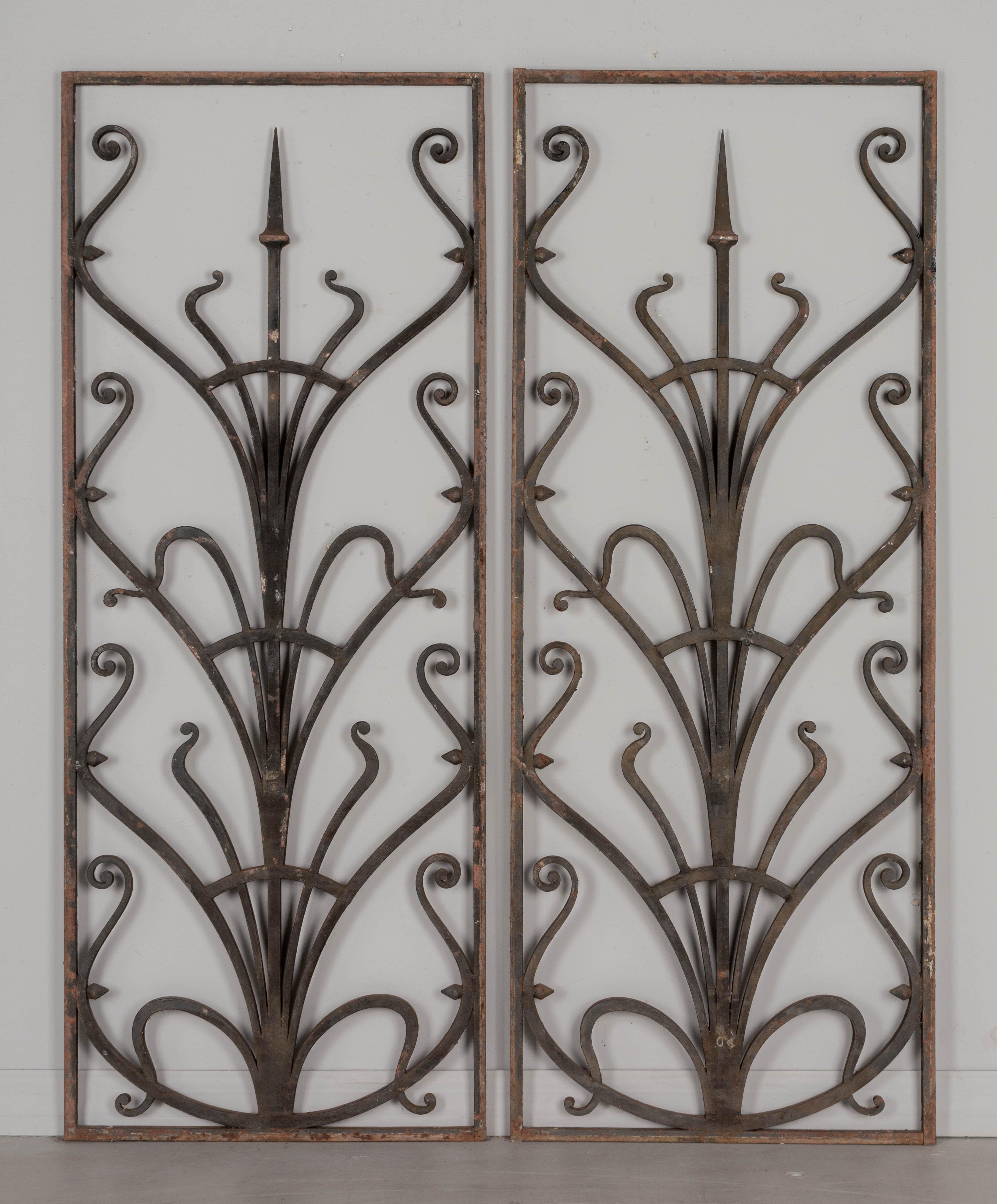 Hand-Crafted French Wrought Iron Garden Gate Grille Pair For Sale