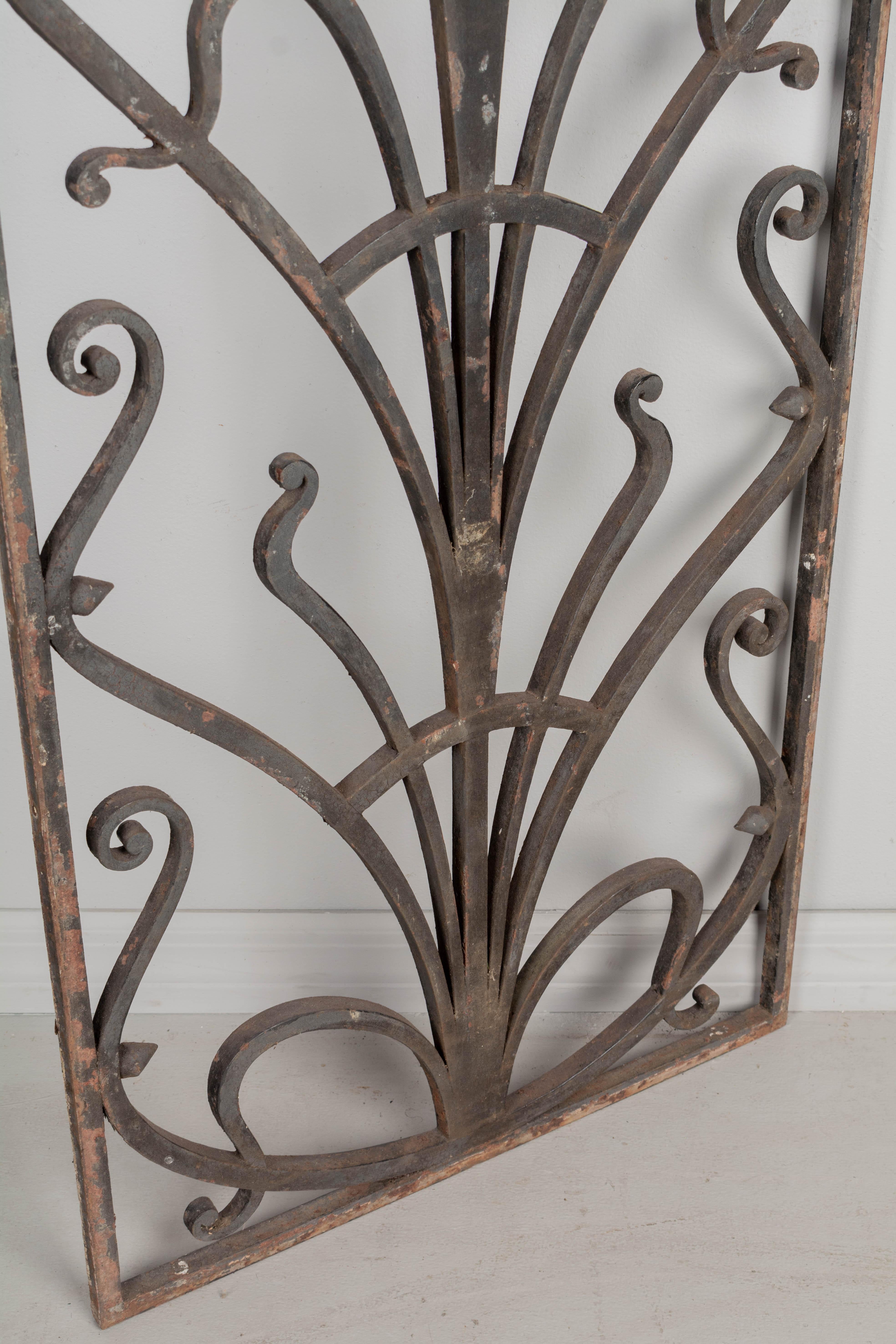20th Century French Wrought Iron Garden Gate Grille Pair For Sale