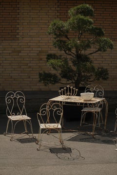 French Wrought Iron Garden Set with Table & Five Chairs, Mid 20th Century, 1950s