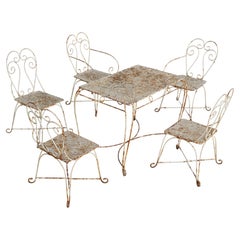 French Wrought Iron Garden Set with Table & Five Chairs, Mid 20th Century, 1950s