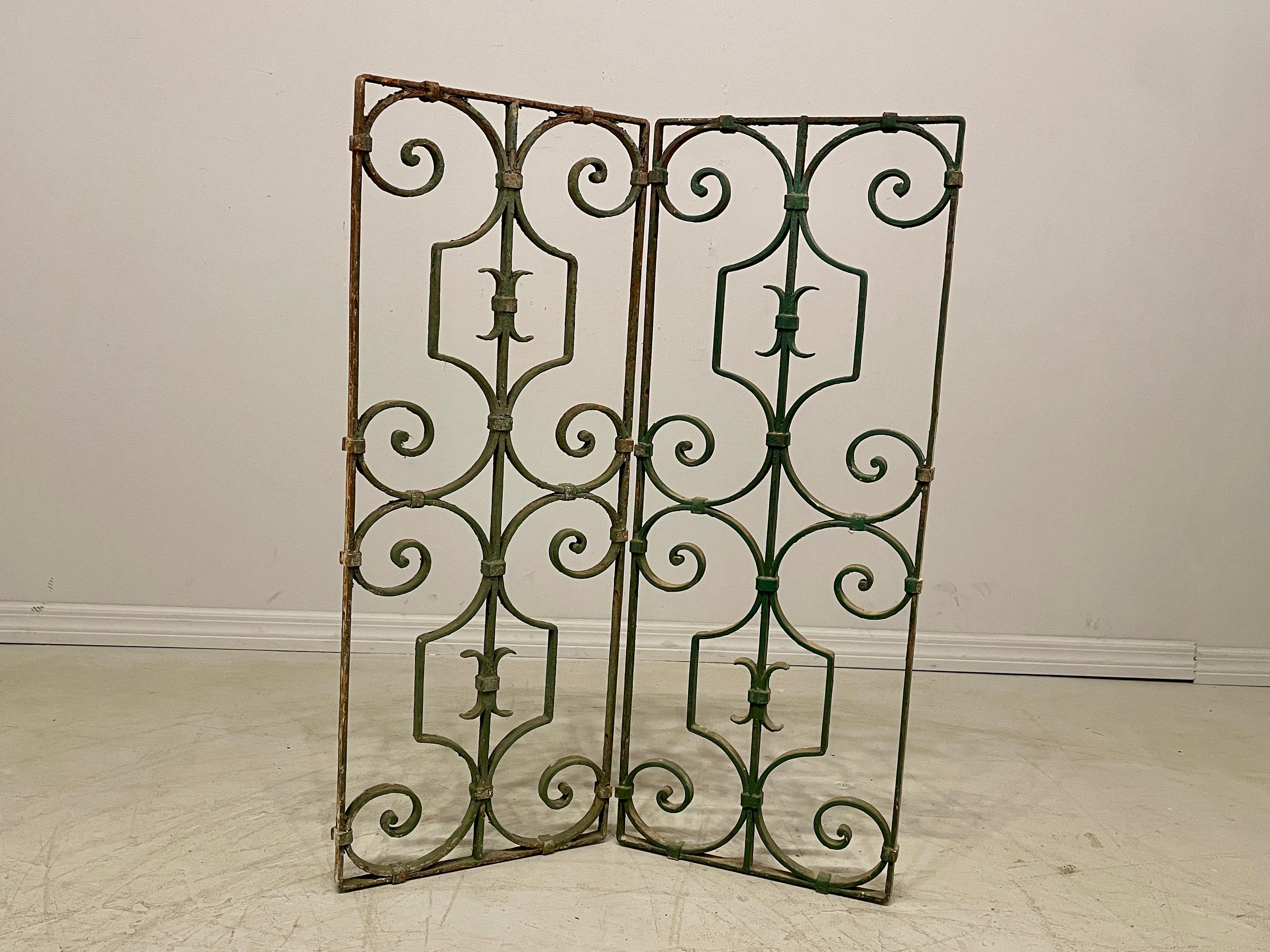 French Provincial French Wrought Iron Gates, a Pair For Sale