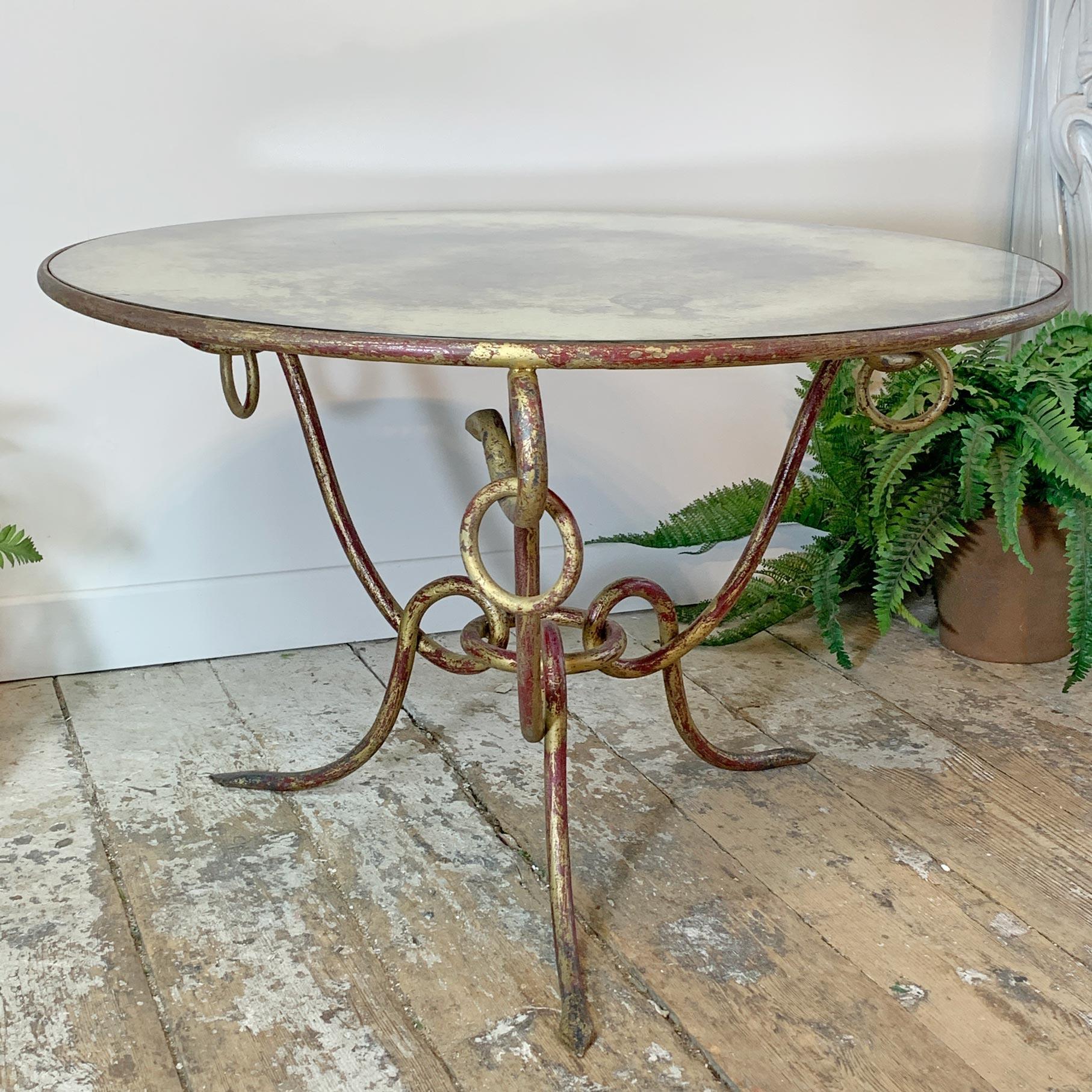 French Wrought Iron Gold Coffee Table Rene Drouet, 1940’s For Sale 3