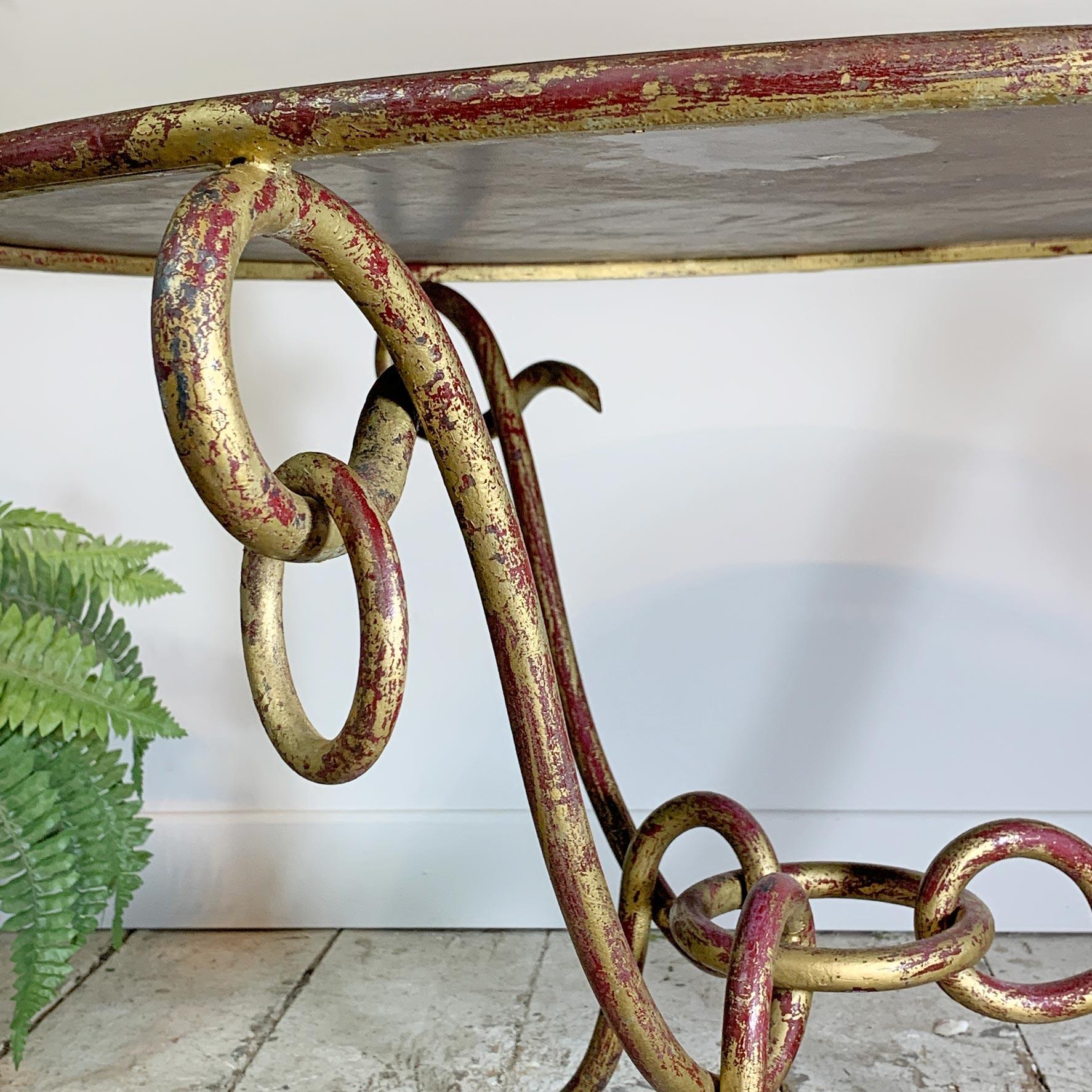 French Wrought Iron Gold Coffee Table Rene Drouet, 1940’s For Sale 5
