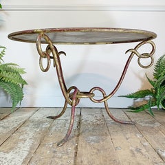 Mesa de centro francesa de hierro forjado dorado Rene Drouet, años 40