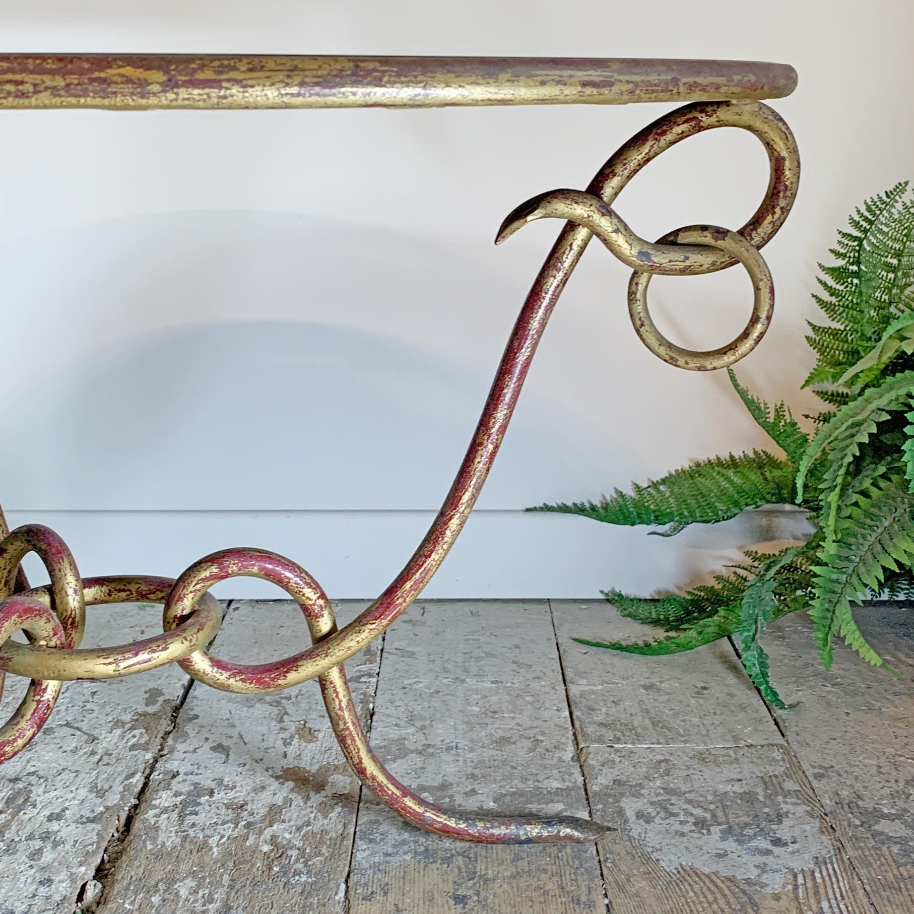 French Wrought Iron Gold Coffee Table Rene Drouet, 1940’s In Good Condition For Sale In Hastings, GB