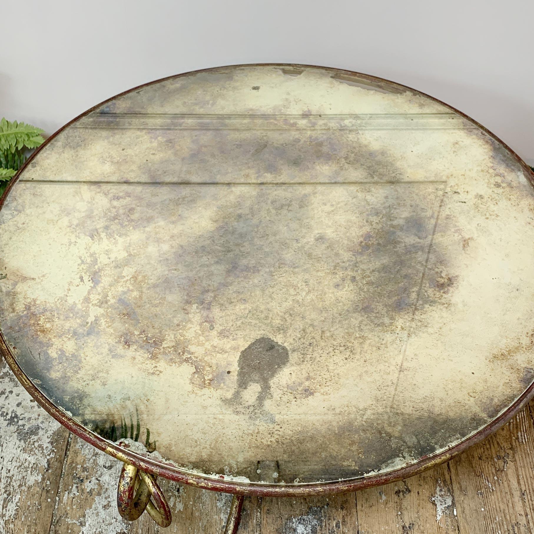 Miroir Table basse française en fer forgé doré Rene Drouet, années 1940 en vente