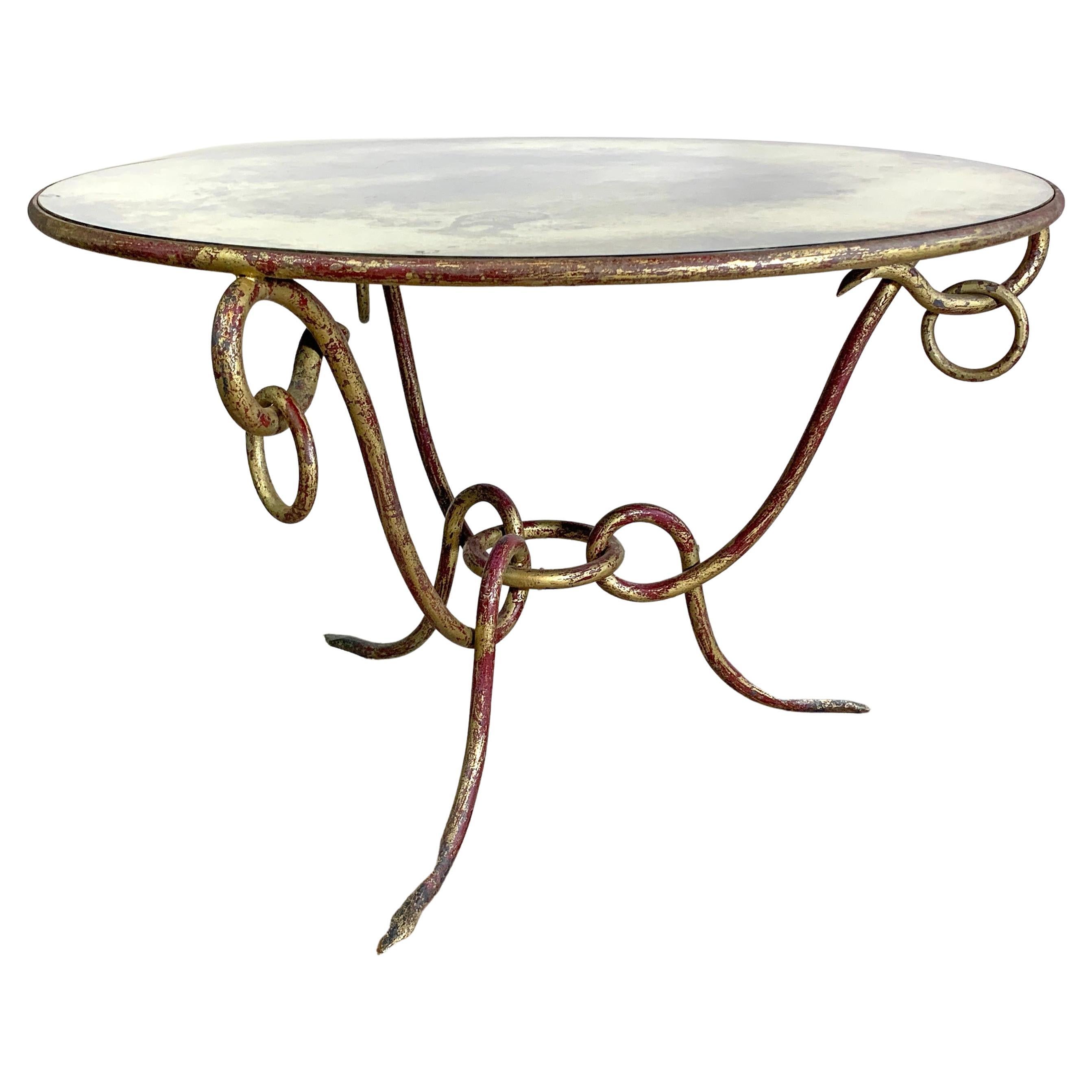 French Wrought Iron Gilt Coffee Table by Rene Drouet, 1940’s