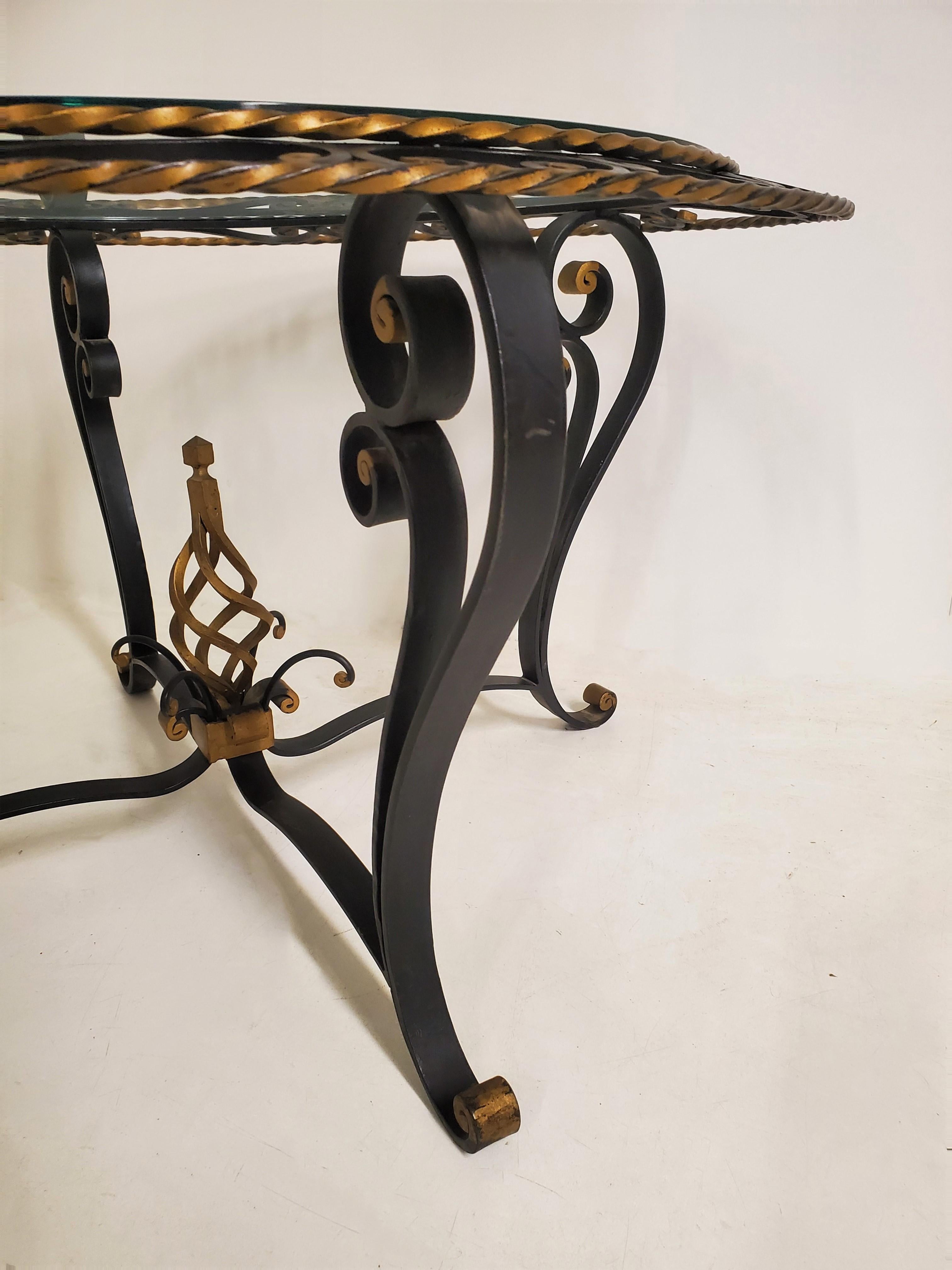 French Wrought Iron Glass Top Coffee / Cocktail Table, Attrib to Poillerat For Sale 5