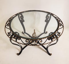 French Wrought Iron Glass Top Coffee / Cocktail Table, Attrib to Poillerat