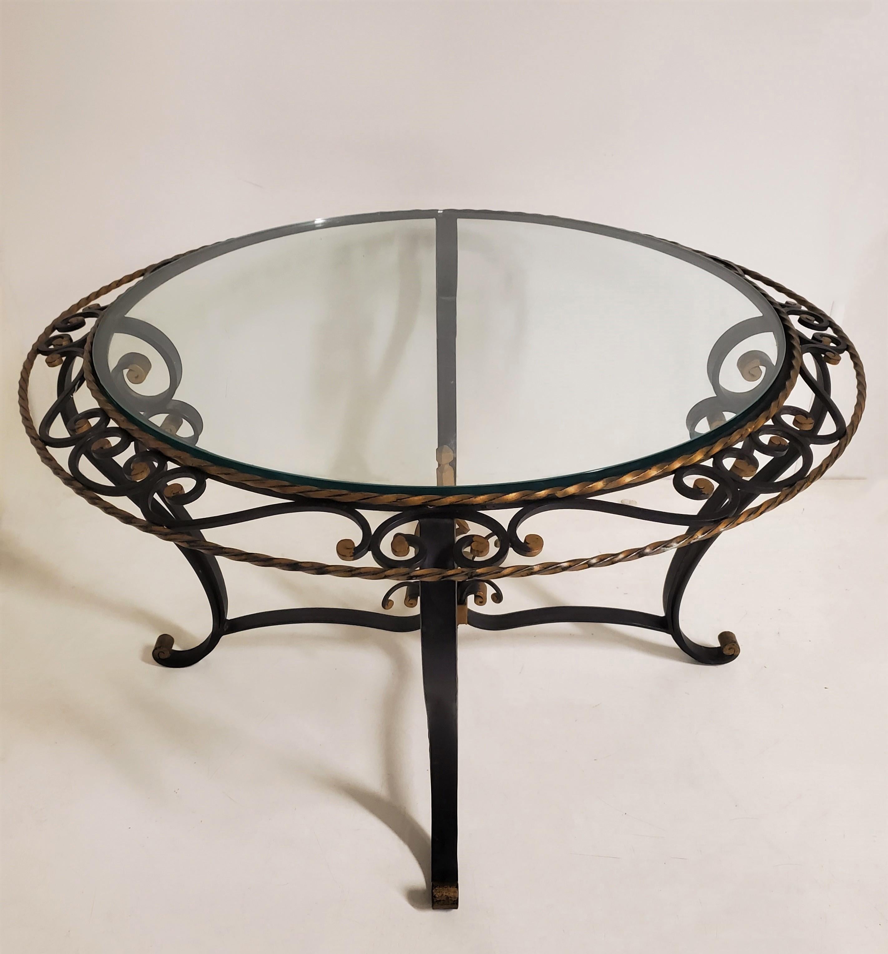 20th Century French Wrought Iron Glass Top Coffee / Cocktail Table, Attrib to Poillerat For Sale