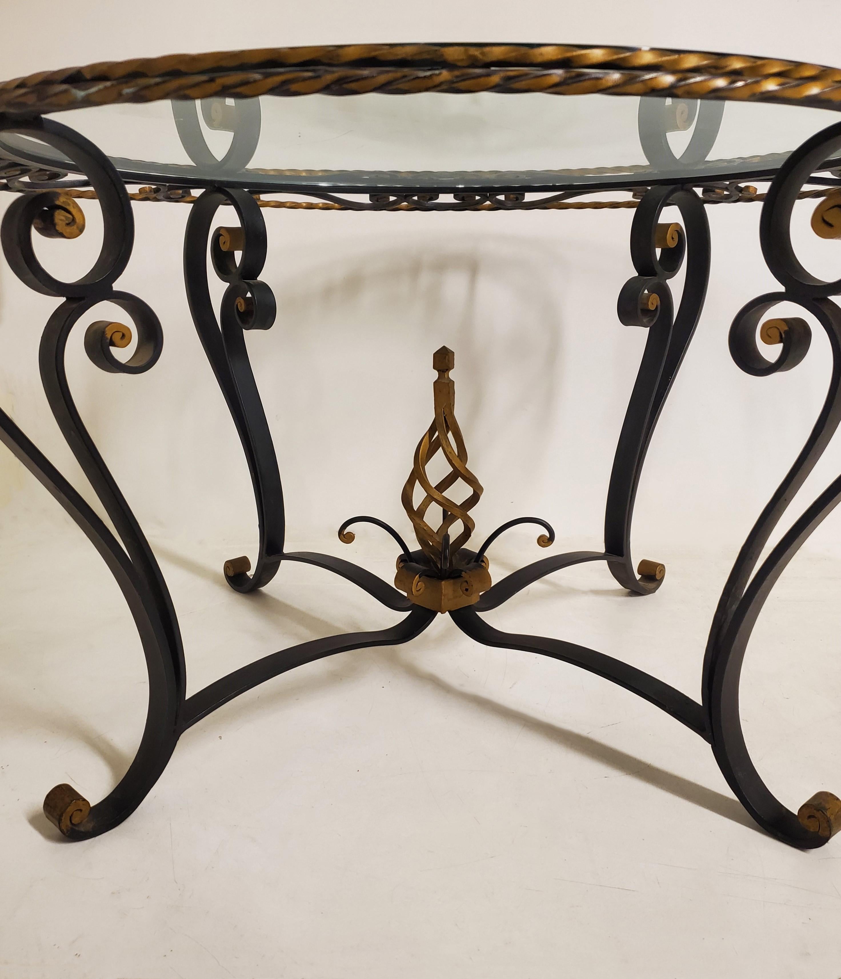French Wrought Iron Glass Top Coffee / Cocktail Table, Attrib to Poillerat For Sale 2