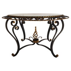 French Wrought Iron Glass Top Coffee / Cocktail Table, Attrib to Poillerat