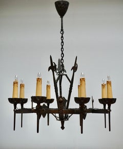 French Wrought Iron Gothic Hollywood Regency Tole Chandelier