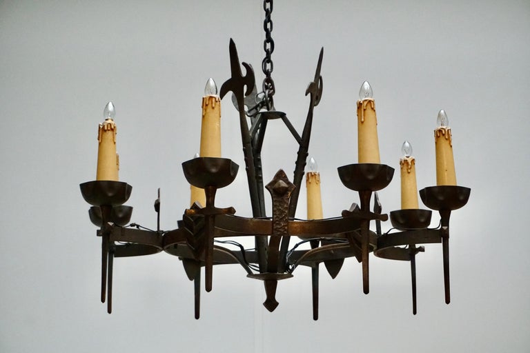 French Wrought Iron Gothic Hollywood Regency Tole Chandelier 1