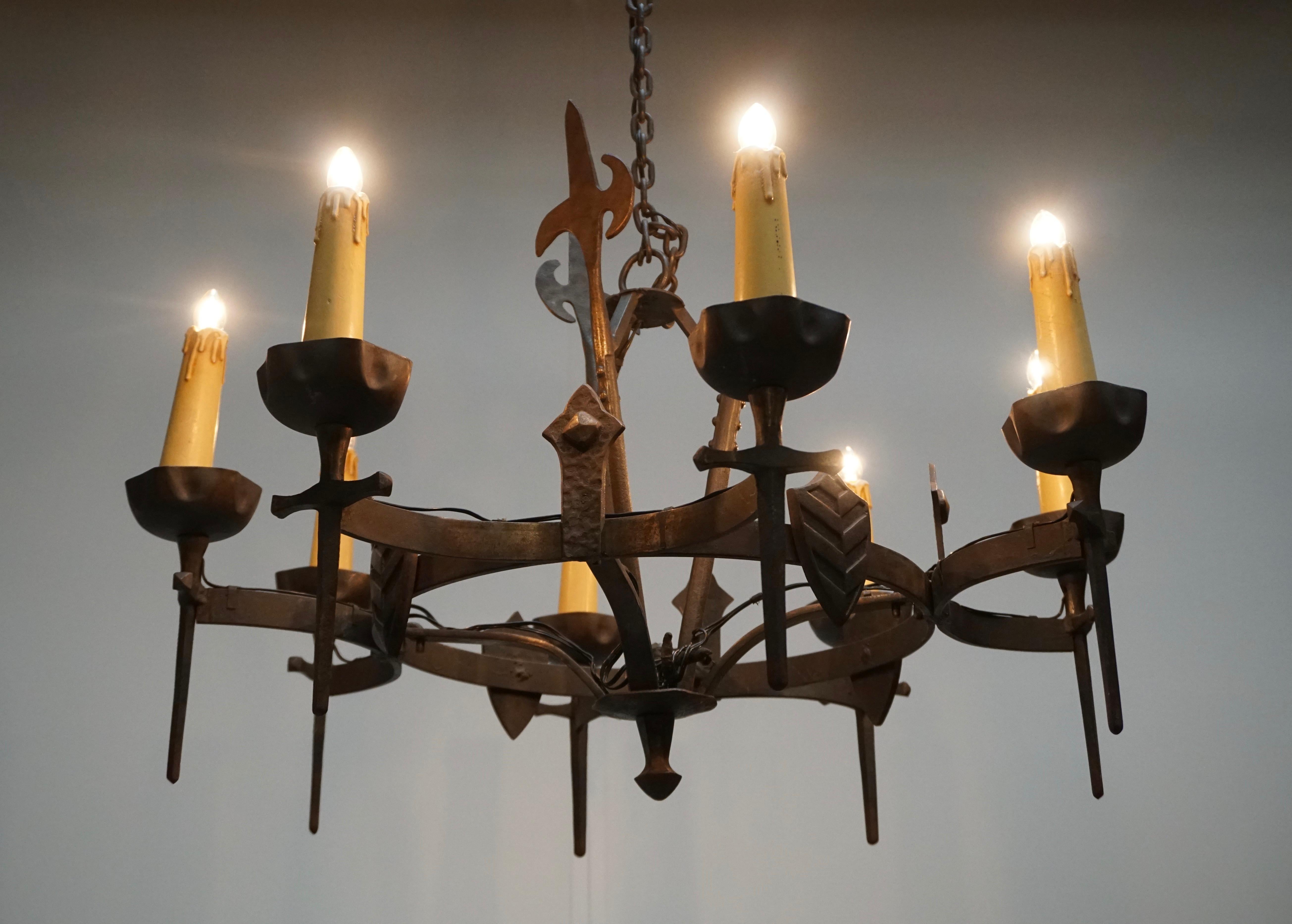 French Wrought Iron Gothic Hollywood Regency Tole Chandelier For Sale 3