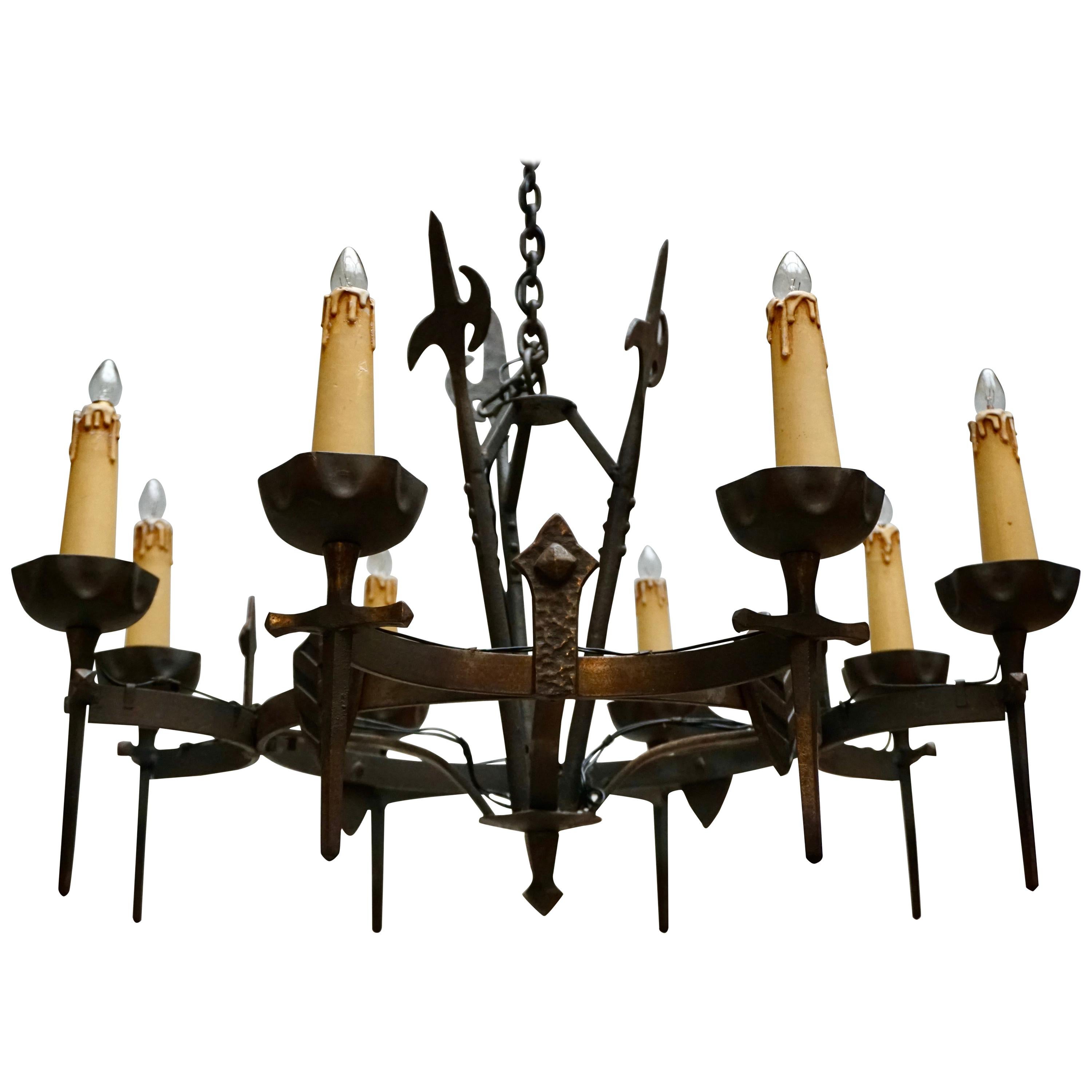 French Wrought Iron Gothic Hollywood Regency Tole Chandelier