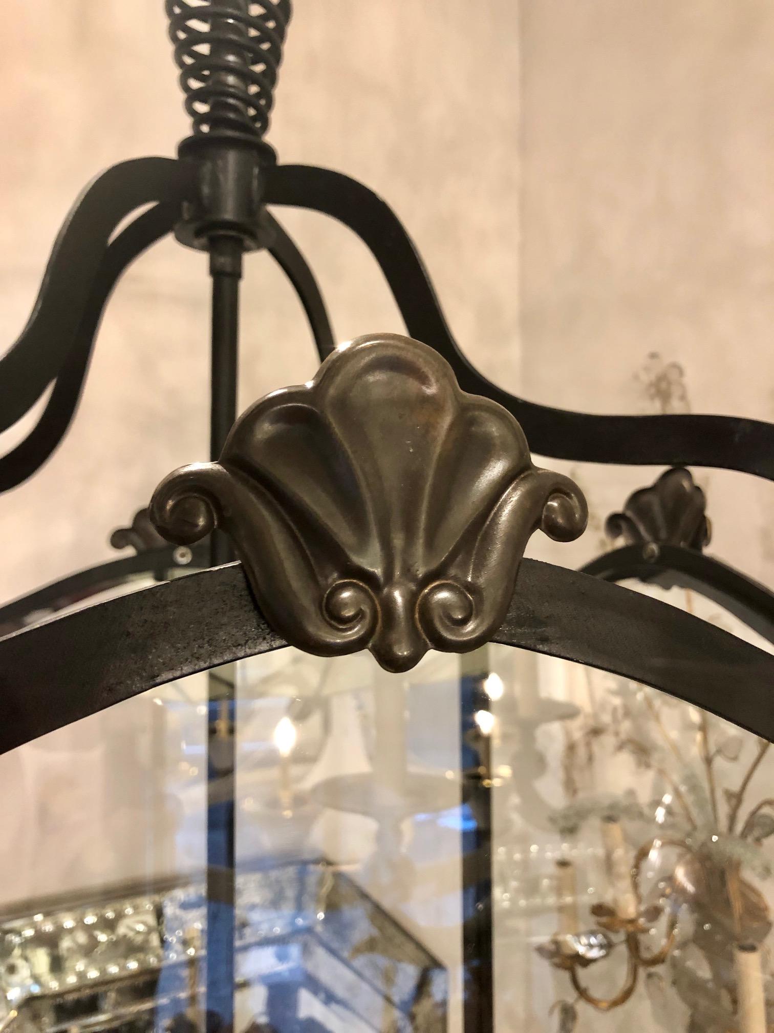 Mid-20th Century Vintage French Wrought Iron Lantern For Sale