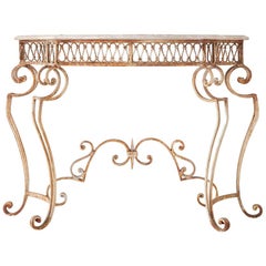 French Wrought Iron Marble Top Console Table