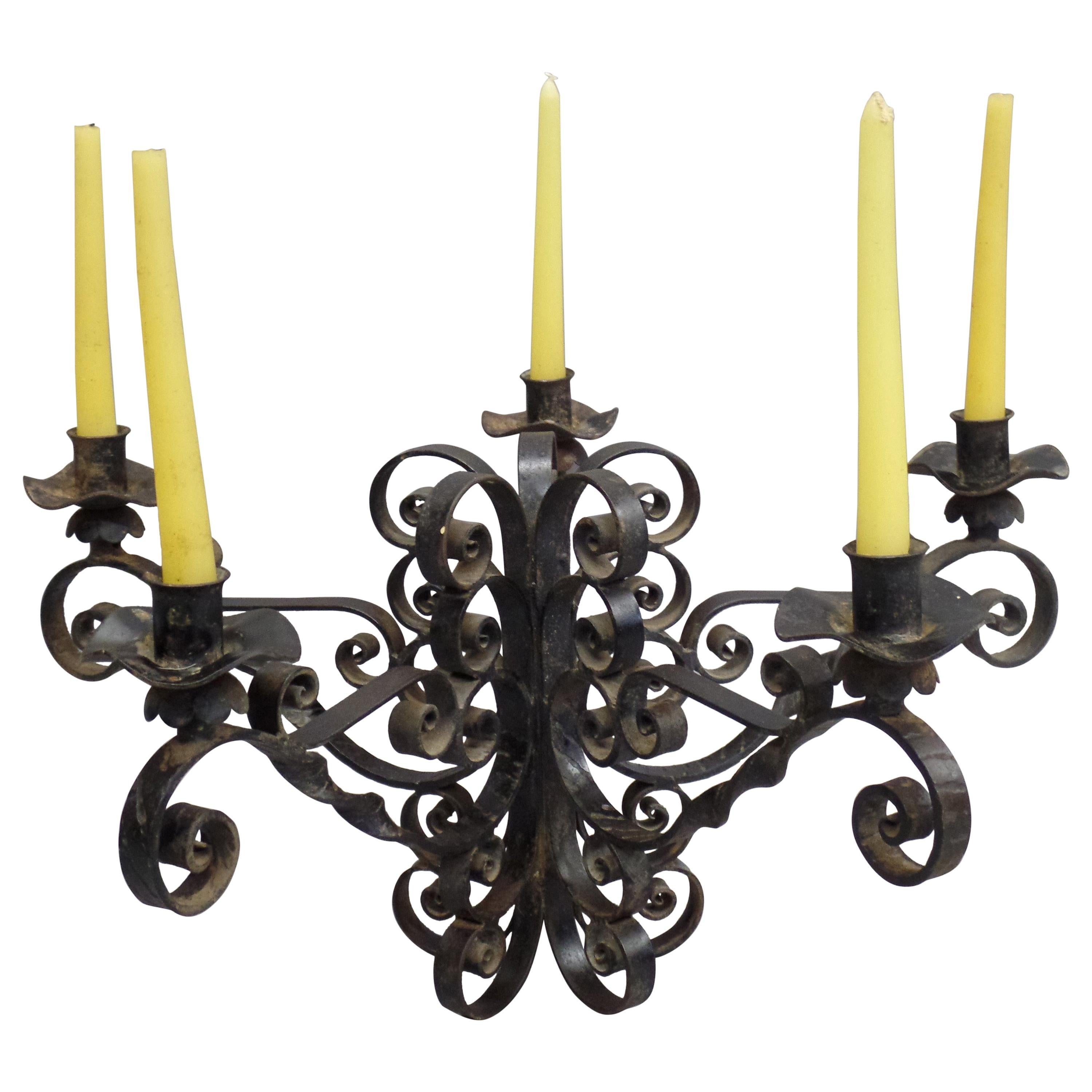 French Wrought Iron Midcentury Candelabra, Centerpiece, Chandelier For Sale