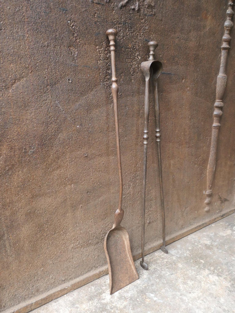 French Wrought Iron Napoleon III Fireplace Tool Set, 19th C. For Sale