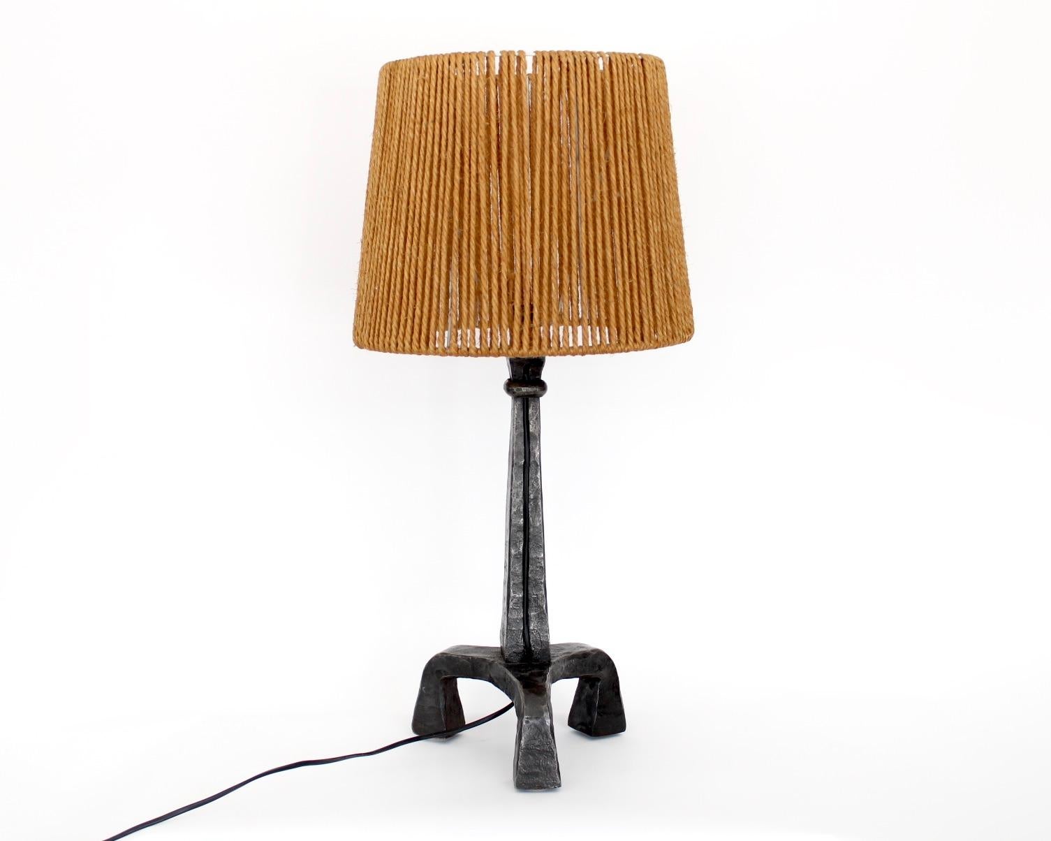 Mid-Century Modern French Wrought Iron or Fer Battu Hand Wrought Mid Century Table Lamp