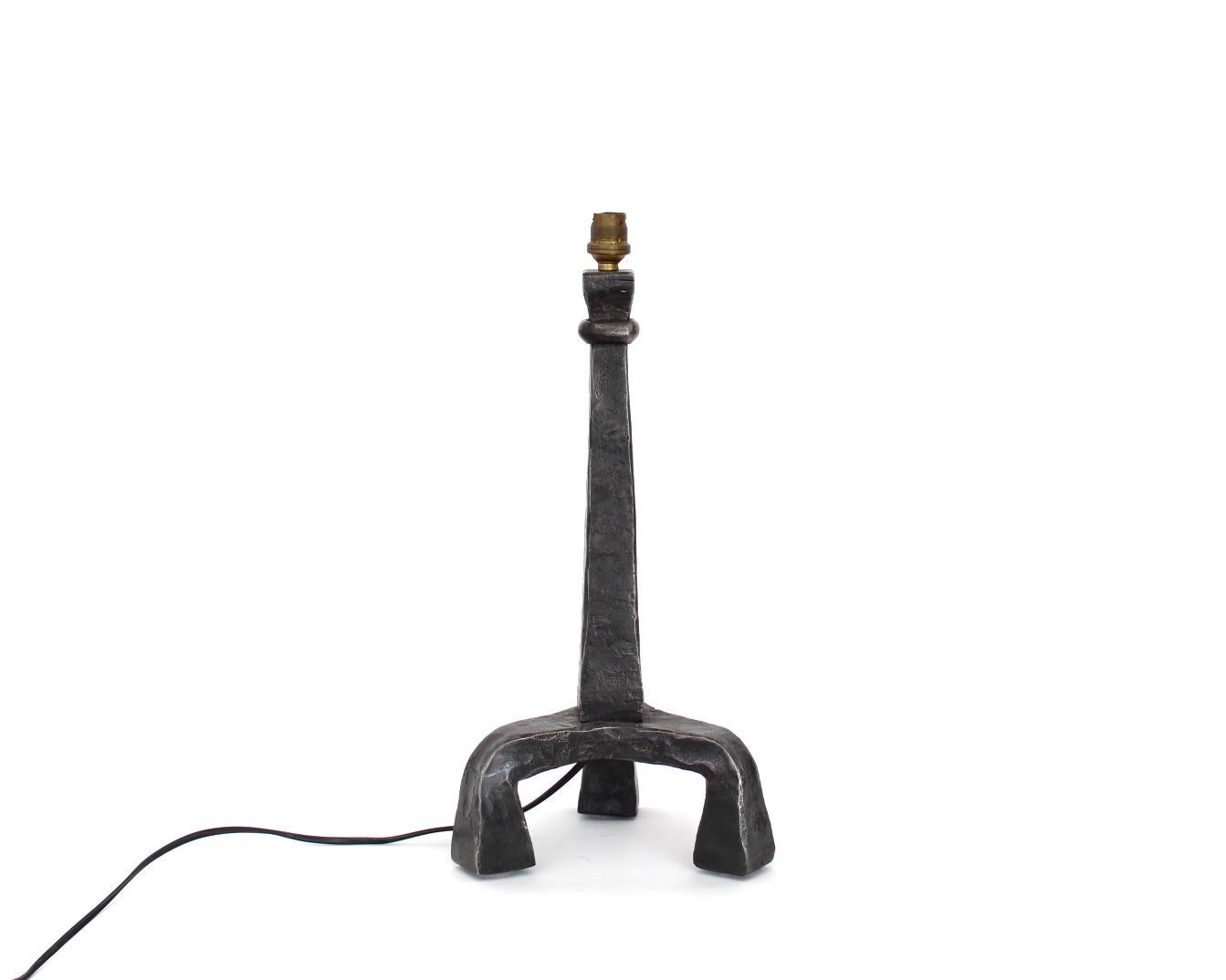 Hand-Crafted French Wrought Iron or Fer Battu Hand Wrought Mid Century Table Lamp