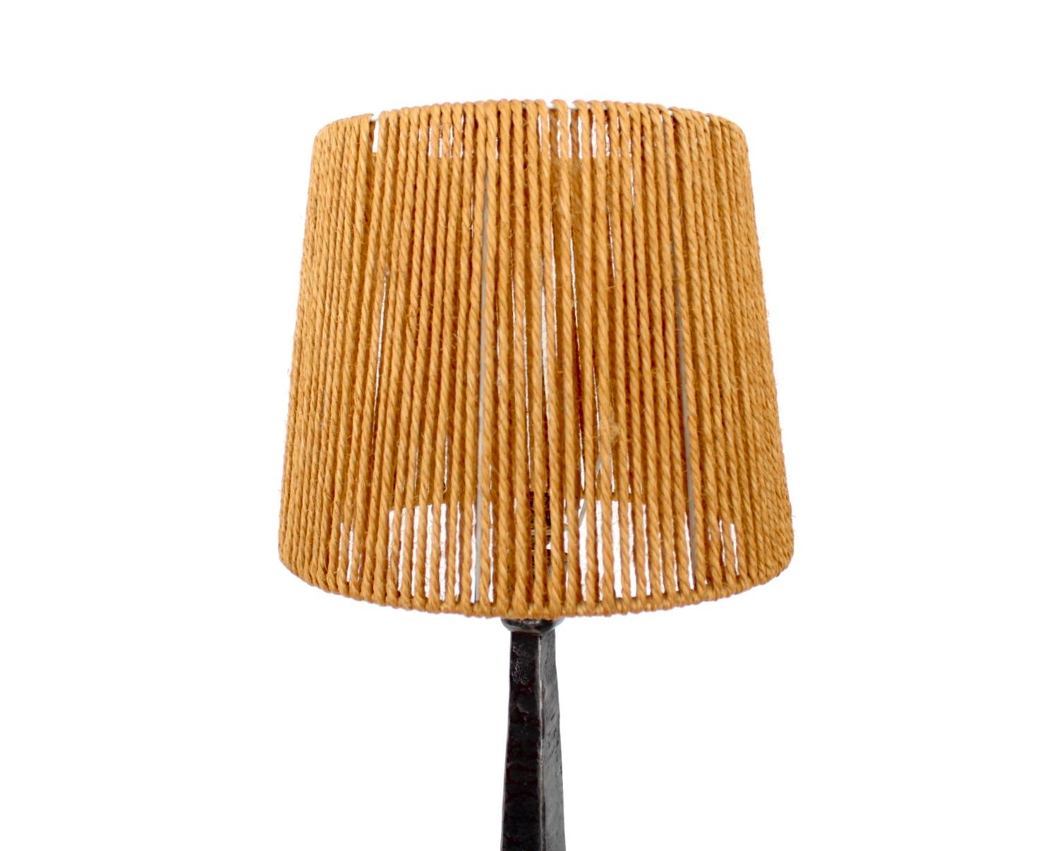 French Wrought Iron or Fer Battu Hand Wrought Mid Century Table Lamp In Good Condition In Chicago, IL