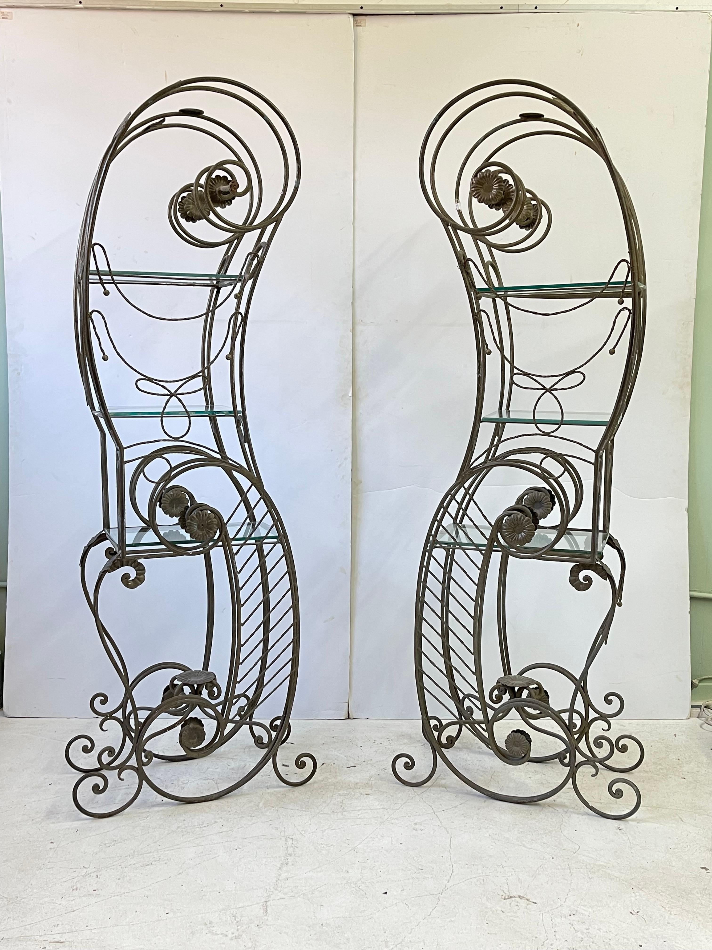 Art Nouveau French Wrought Iron Pair of Etageres