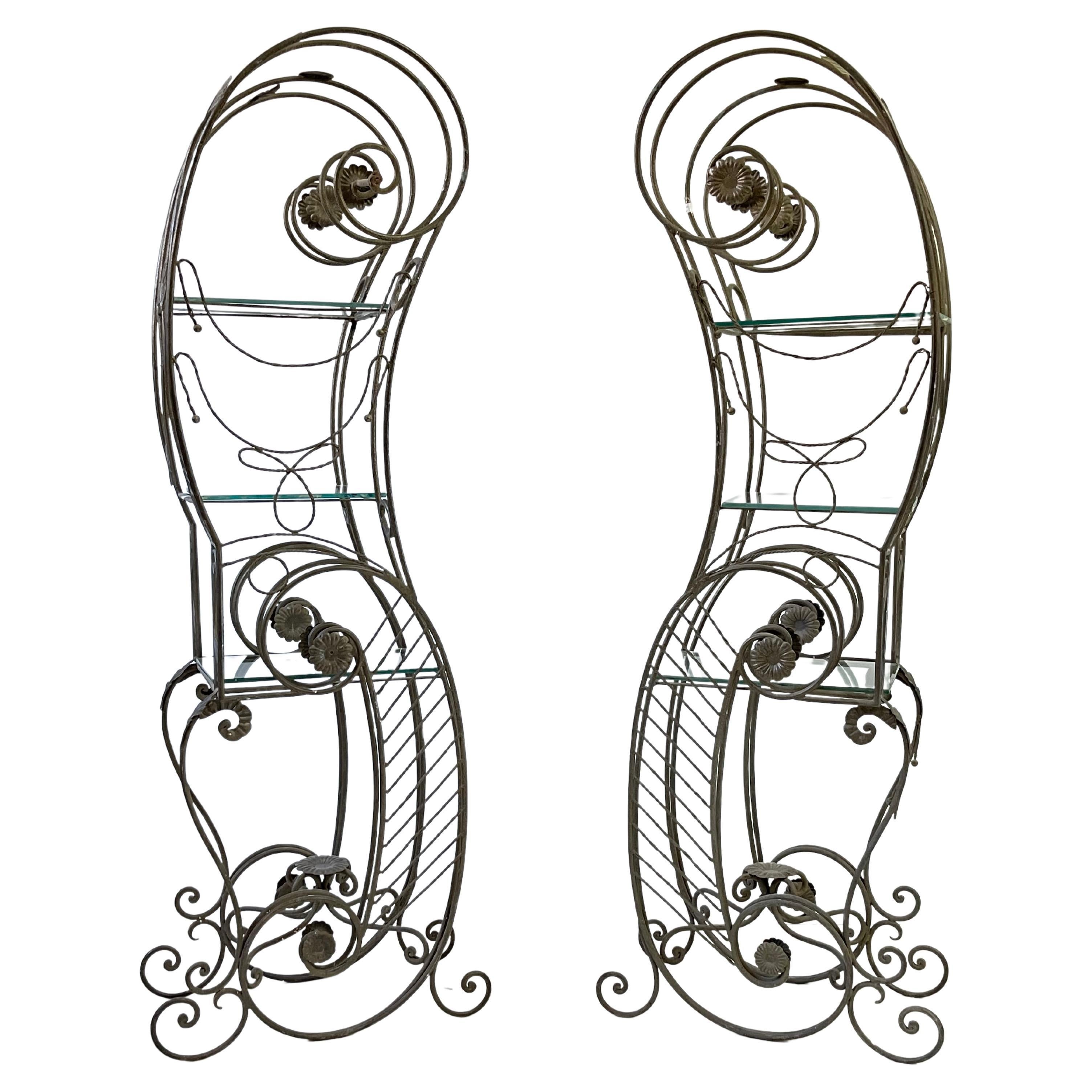 French Wrought Iron Pair of Etageres