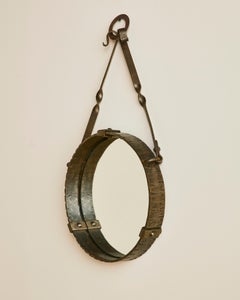 French Wrought Iron Round Hanging Mirror C. 1970