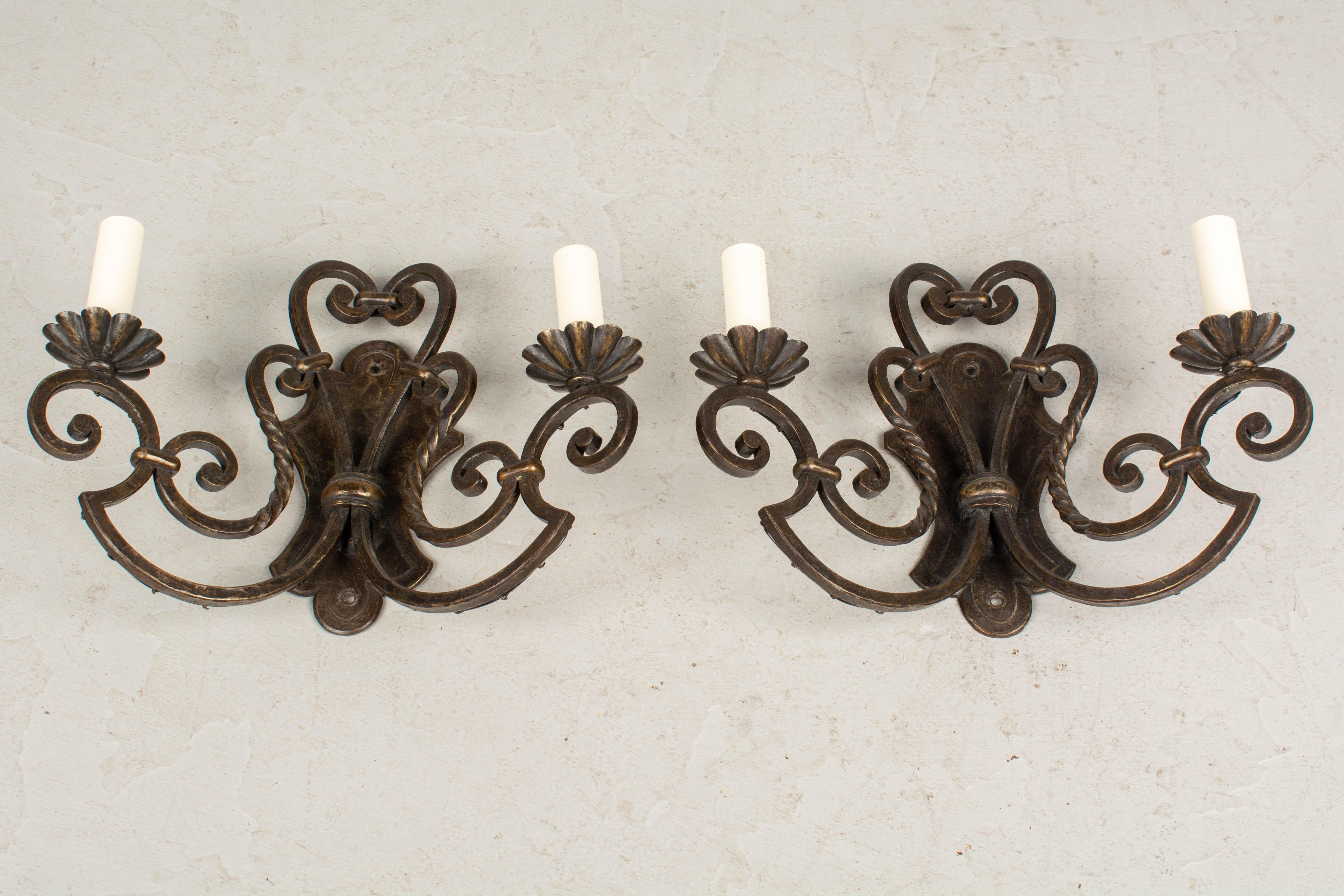 French Wrought Iron Sconces Pair In Good Condition In Winter Park, FL