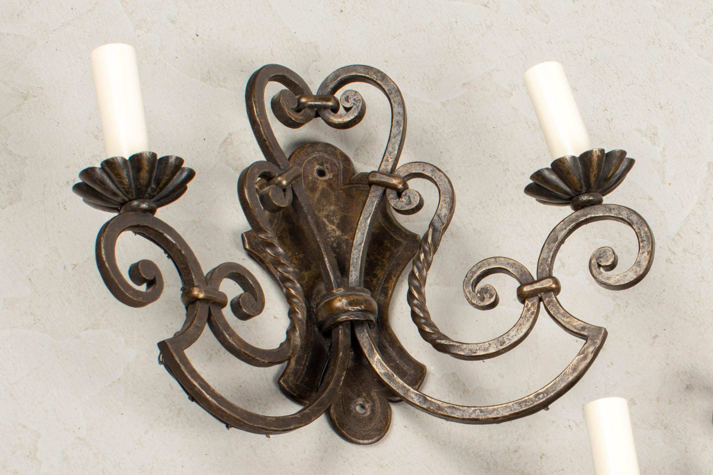 20th Century French Wrought Iron Sconces Pair