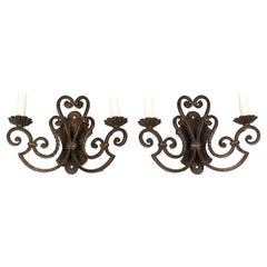 French Wrought Iron Sconces Pair