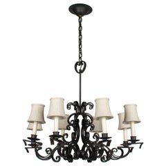 French Wrought Iron Scroll Form Chandelier