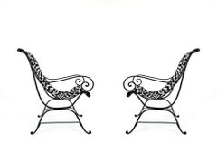French Wrought Iron Sling Chairs, Sunbrella Fabric, Vintage 1950s