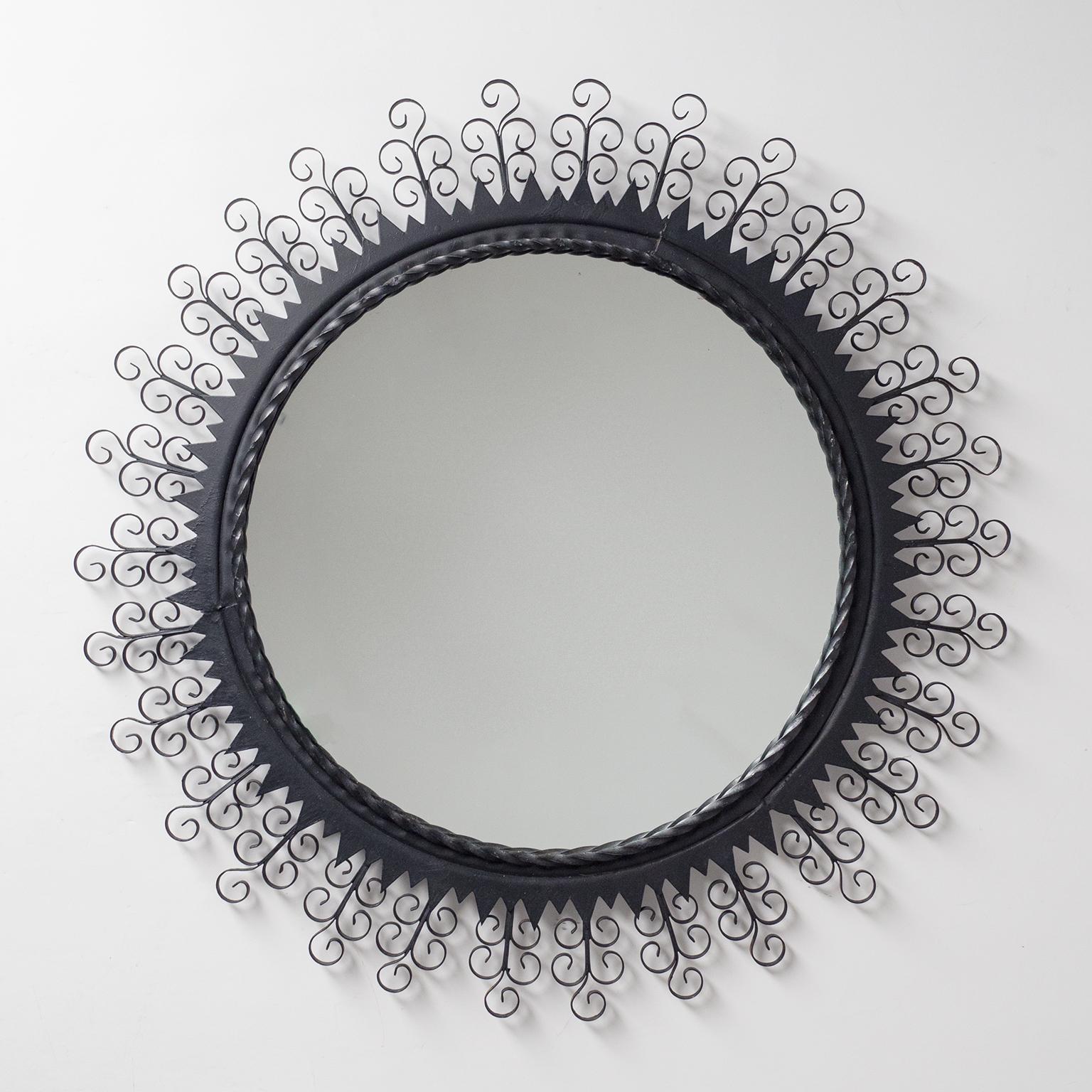 French Wrought Iron Sunburst Mirror, 1960s 3