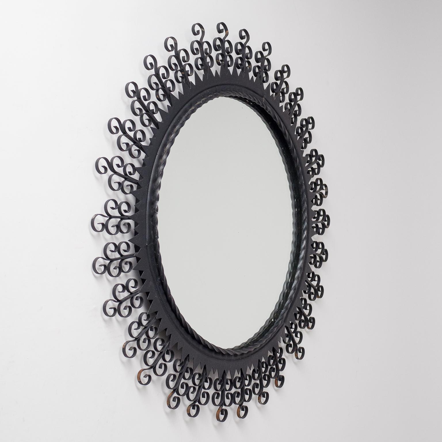 Mid-20th Century French Wrought Iron Sunburst Mirror, 1960s